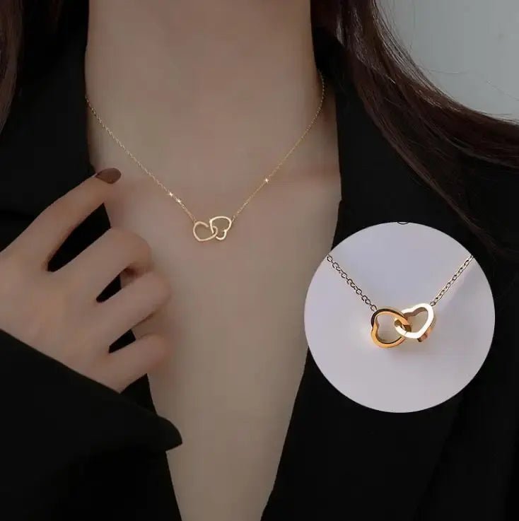 14 AYAR ALTIN KAPLAMA ÇİFT KALP KOLYE - Mia Kolye