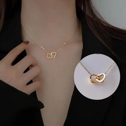 14 AYAR ALTIN KAPLAMA ÇİFT KALP KOLYE - Mia Kolye