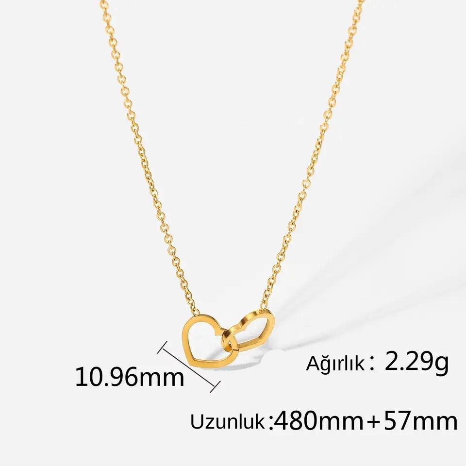 14 AYAR ALTIN KAPLAMA ÇİFT KALP KOLYE - Mia Kolye