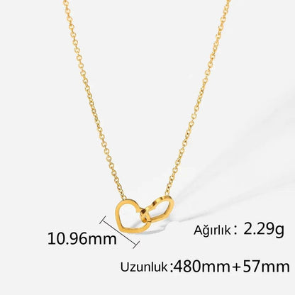 14 AYAR ALTIN KAPLAMA ÇİFT KALP KOLYE - Mia Kolye