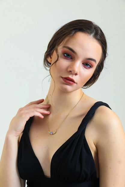 14 AYAR ALTIN KAPLAMA KALP TAŞLI MELEK KANADI KOLYE - Mia Kolye