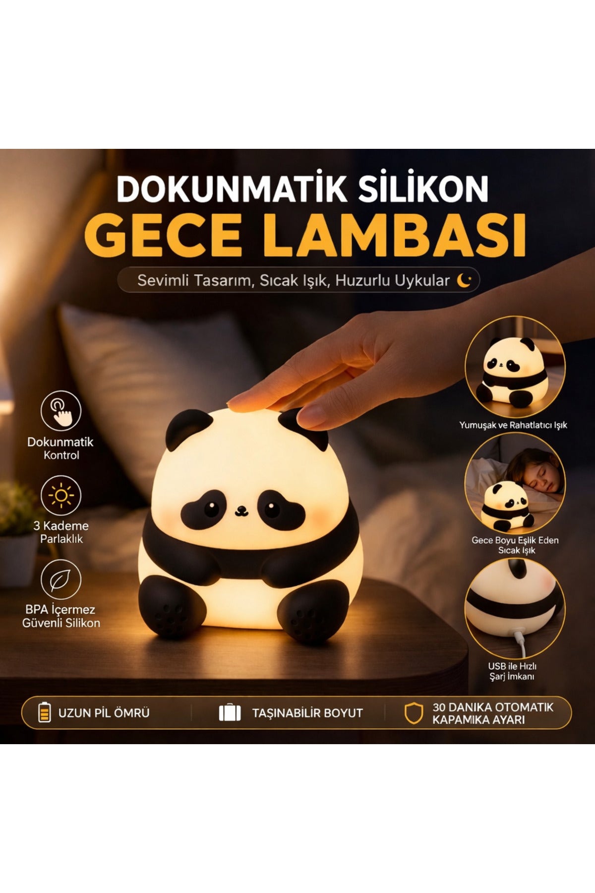 Işıklı Dokunmatik Panda Gece Lambası