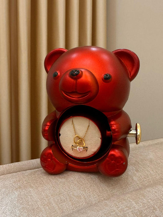 Ayıcık Kutuusnda Kolye Yüzük Seti