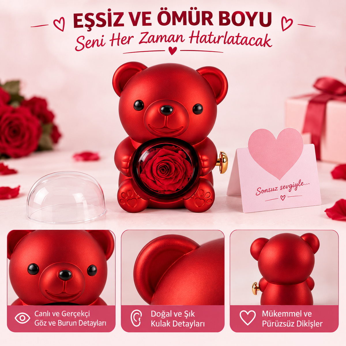 Sevimli ayıcık kutusunda aşk yüzüğü