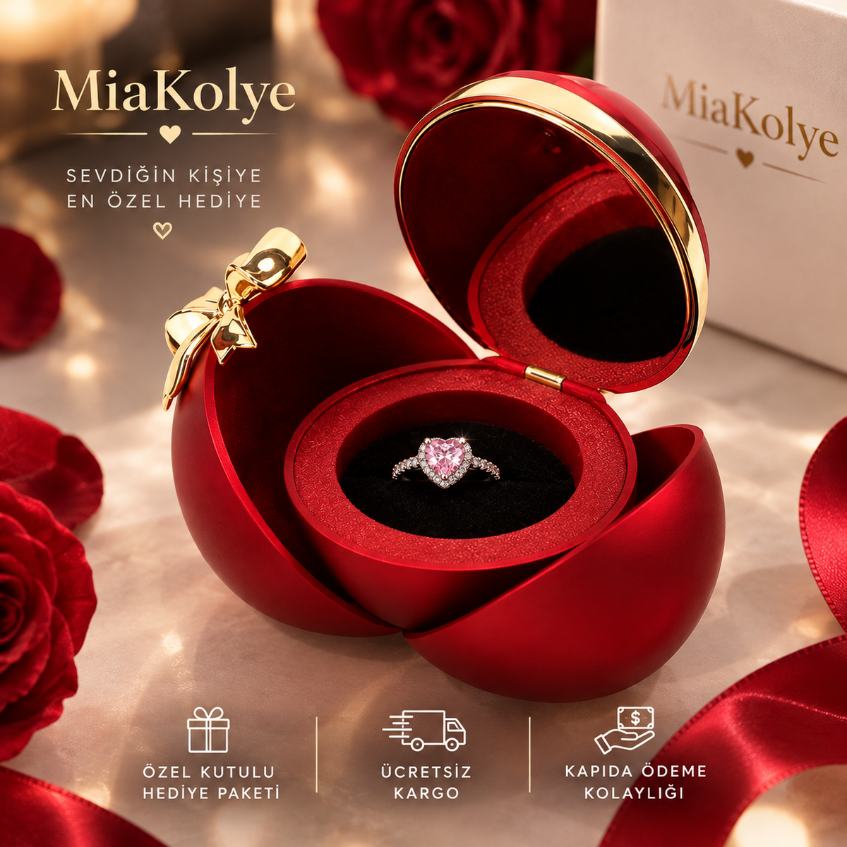 Altın Fiyonklu Premium Yüzük Hediye Kutusu